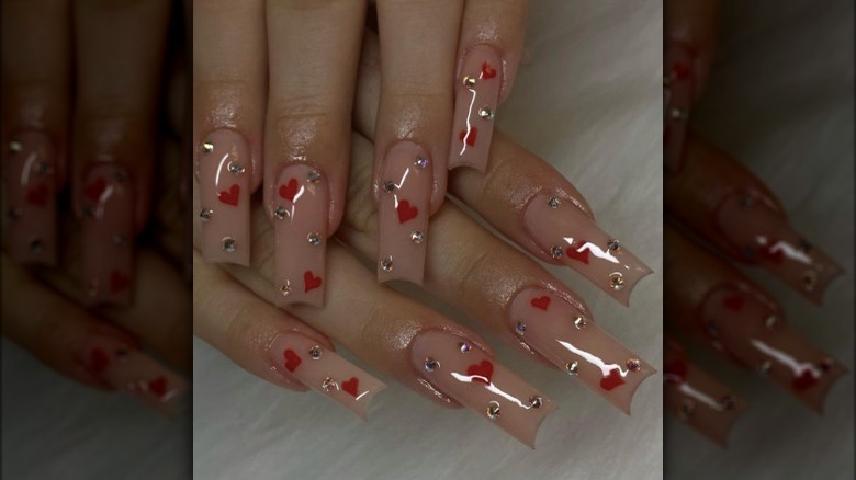 Heart and diamond nail art