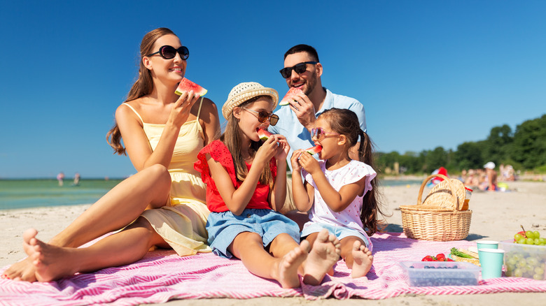 a family having a beach picnic