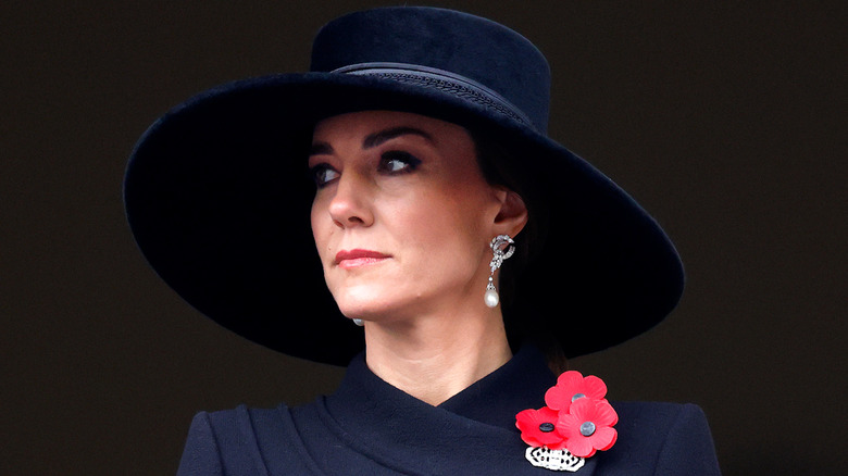 Princess Catherine wearing black hat 