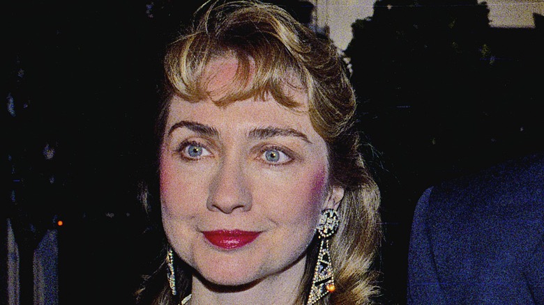 Hillary Clinton wearing geometric earrings in 1991