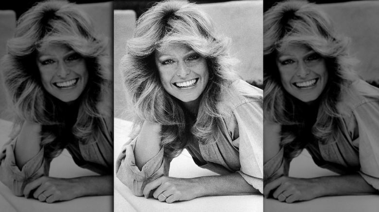 Farrah Fawcett showing off one of the worst hair trends in history