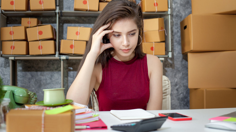 A woman unhappy at work