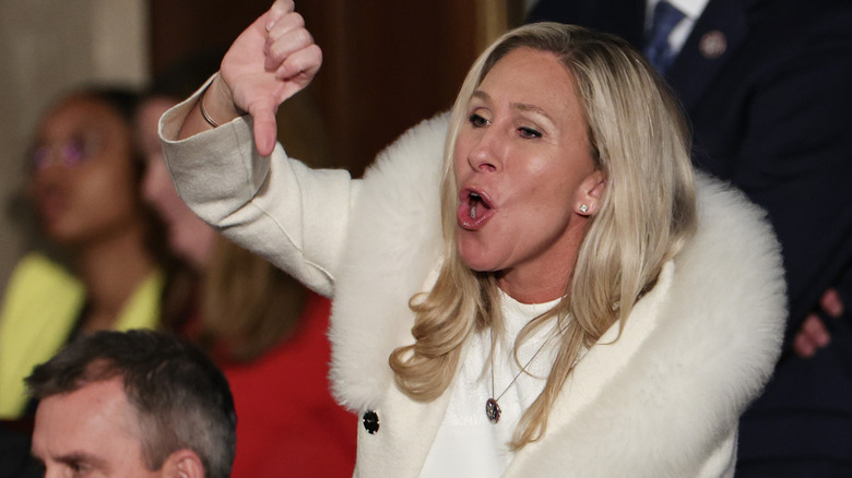 Marjorie Taylor Greene booing Joe Biden at the 2023 State of the Union