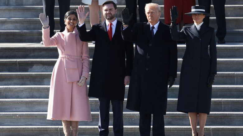 Usha Trump waves with JD Vance, Donald Trump, and Melania Trump