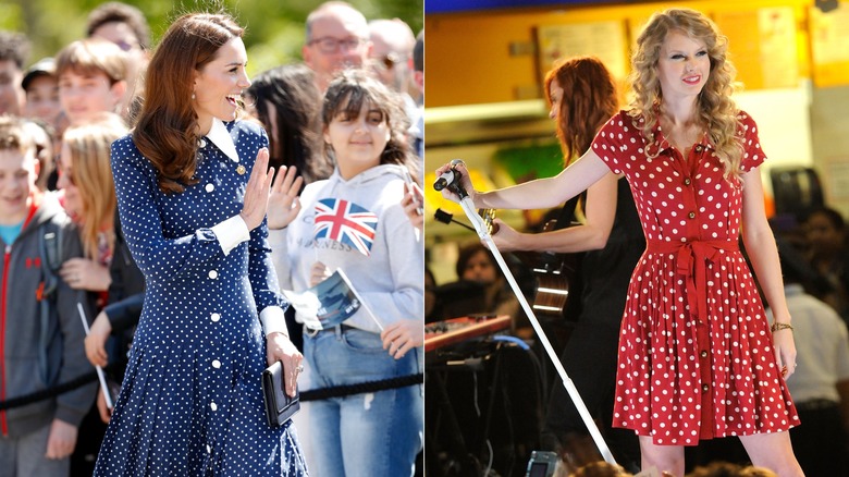 Split image of Kate Middleton and Taylor Swift smiling 