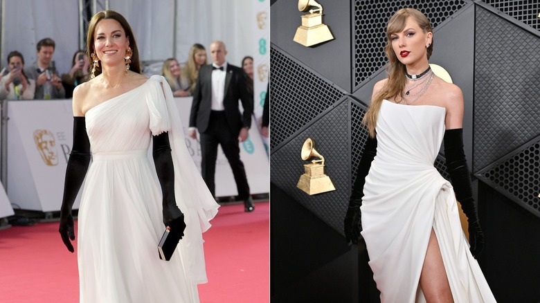 Split image of Kate Middleton and Taylor Swift posing