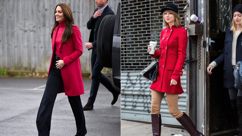 Split image of Kate Middleton and Taylor Swift walking