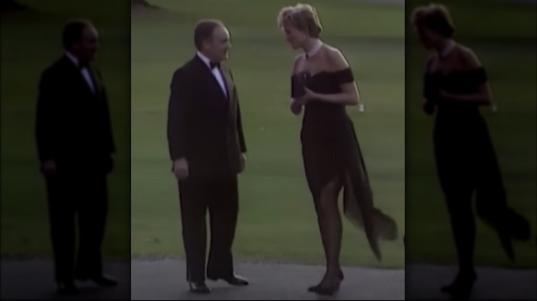 Princess Diana walking in revenge dress