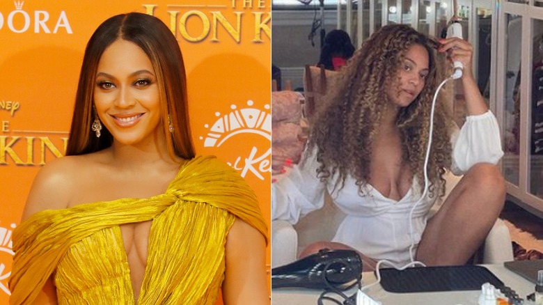 Beyonce with wig and without split image