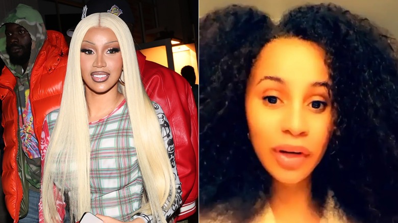 Cardi B with and without wig split image