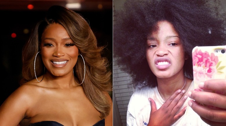 Keke Palmer with wig and without split image