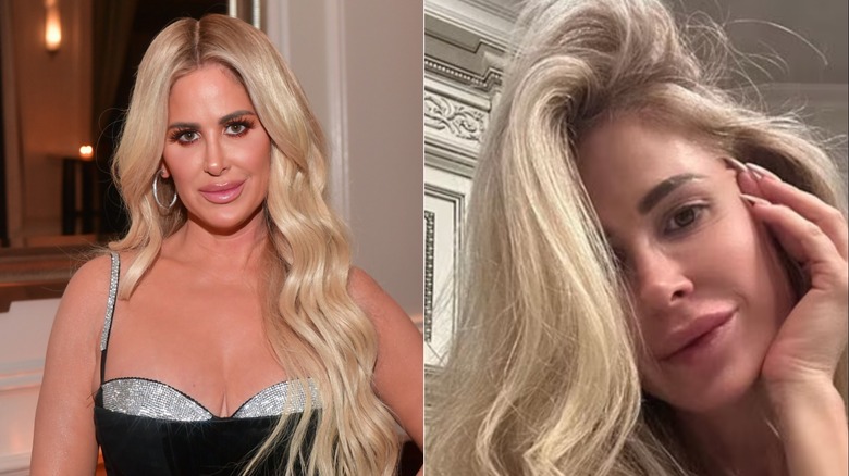 Kim Zolciak with wig and without split image