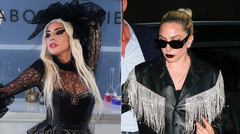 Lady Gaga with wig and without split image