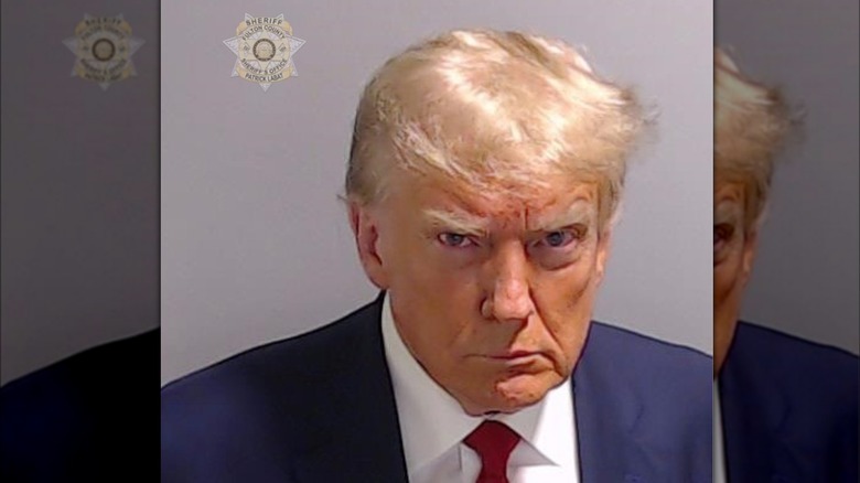  Donald Trump poses for his booking photo 