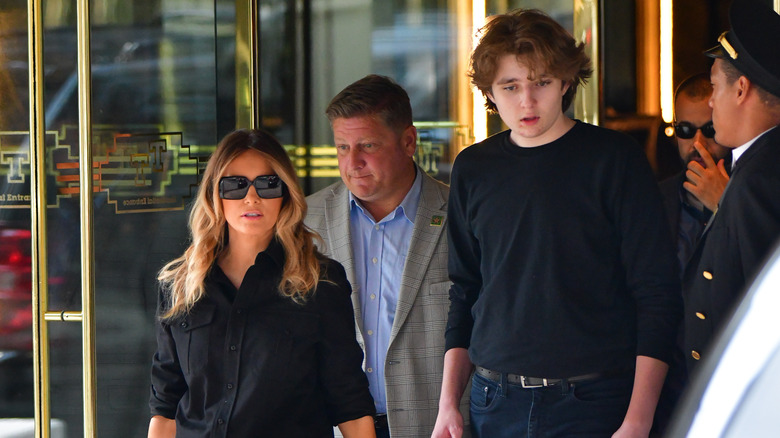 Melania Trump and son Barron Trump leaving Trump Tower in Manhattan