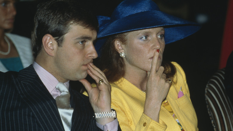 Prince Andrew and Sarah Ferguson frowning