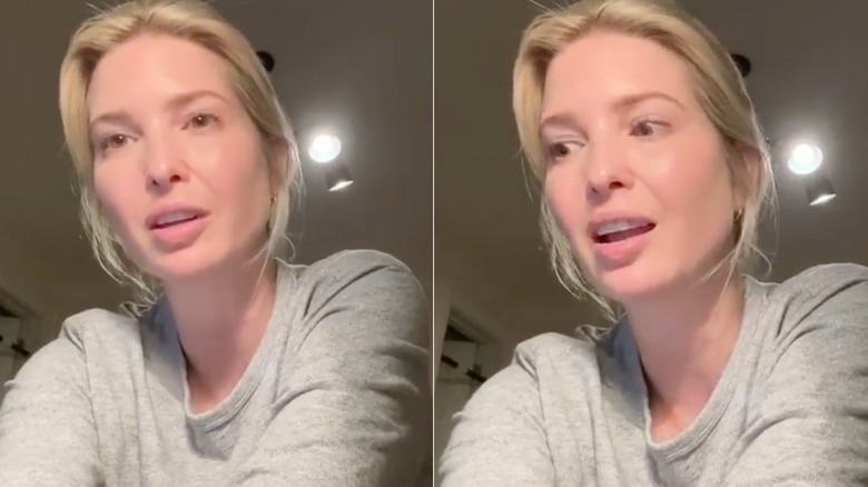 Ivanka Trump without makeup in grey sweatshirt