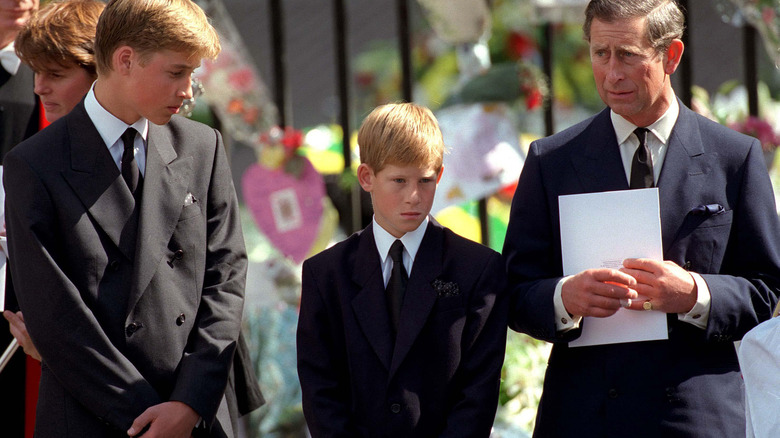 William, Harry, and Charles at the funeral of Princess Diana 