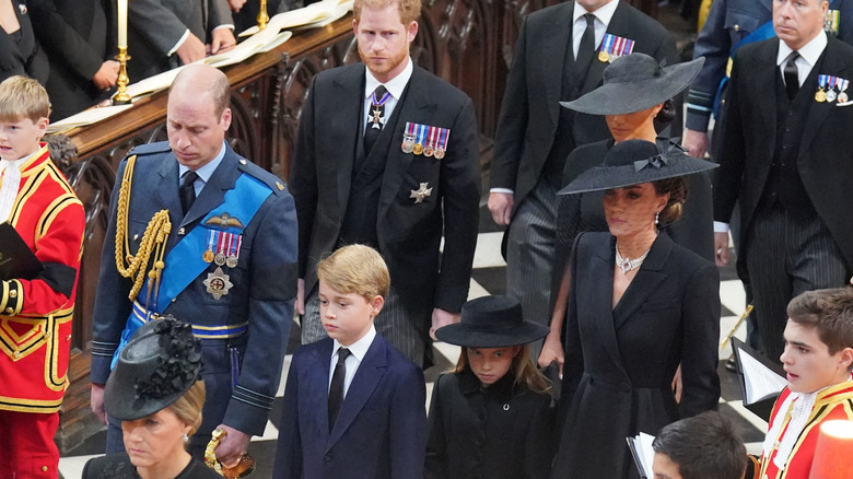 Senior royals walking into the church for Queen Elizabeth II's funeral