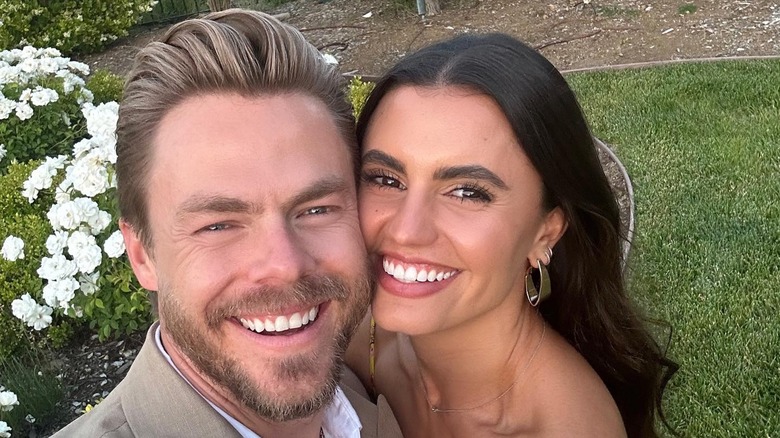 Derek Hough smiling with Hayley Erbert