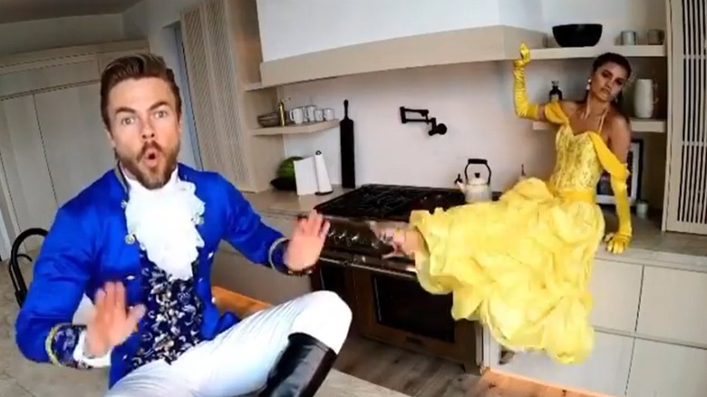 Derek Hough and Hayley Erbert at home in Disney costumes