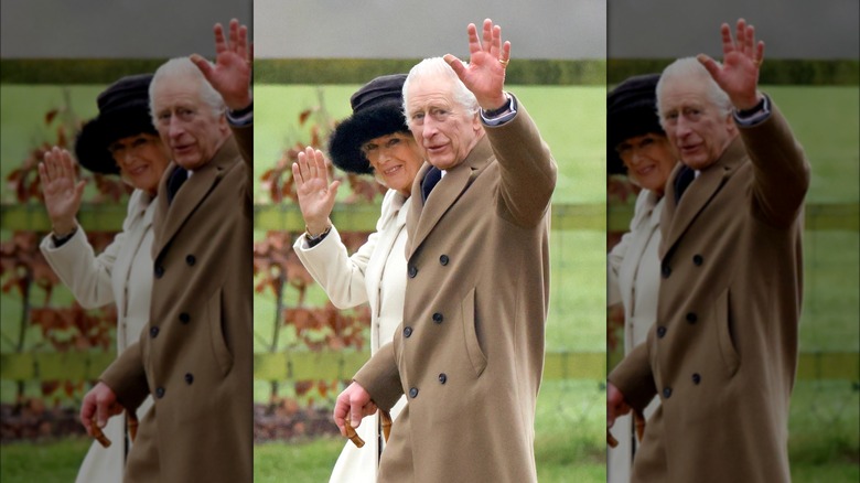 King Charles III and Queen Camilla waving