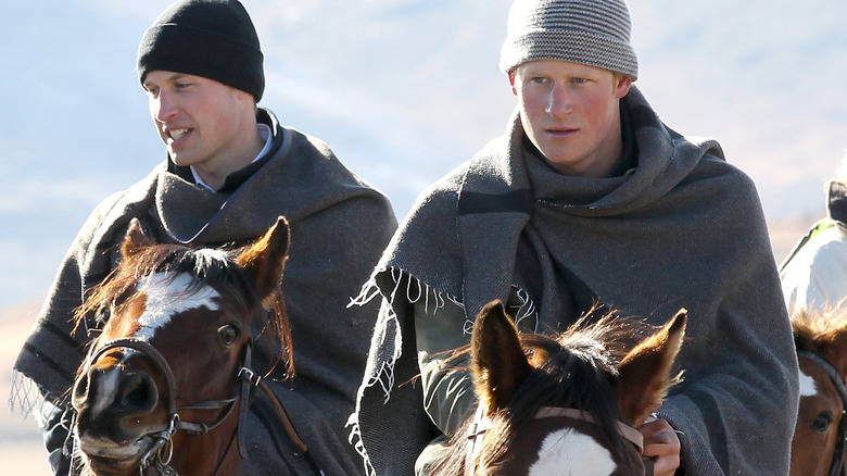 Prince Harry and Prince William riding horses in Lesotho