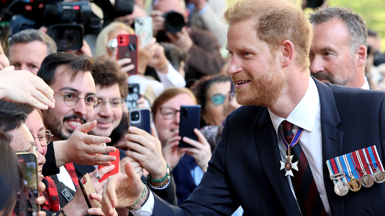 Prince Harry greeting members of the public