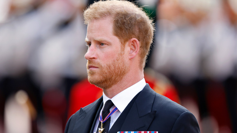 Prince Harry looking stern 