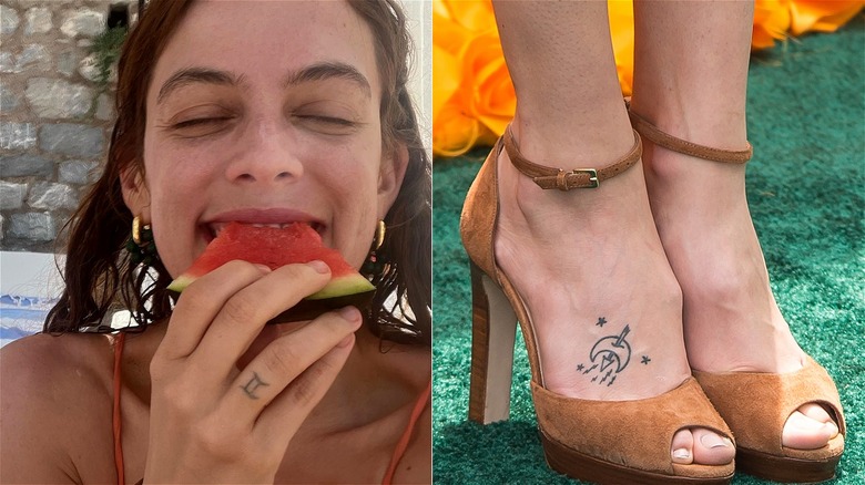 Riley Keough Gemini tattoo, close-up foot tattoo