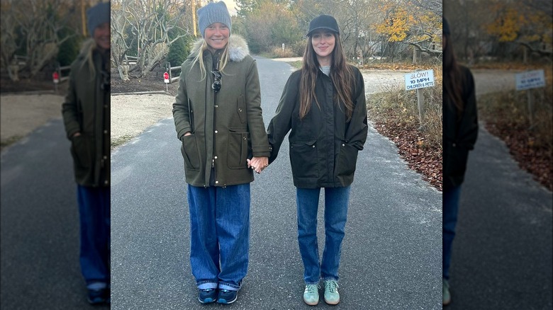 Gwyneth Paltrow and Dakota Johnson holding hands