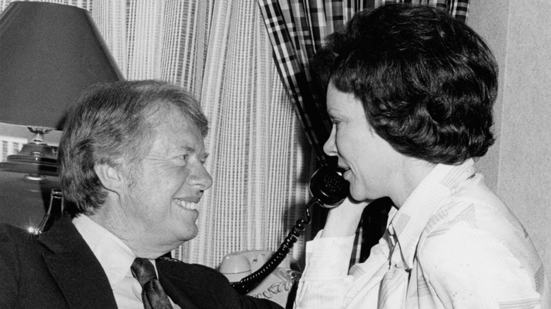 Jimmy Carter smiling at Rosalynn Carter