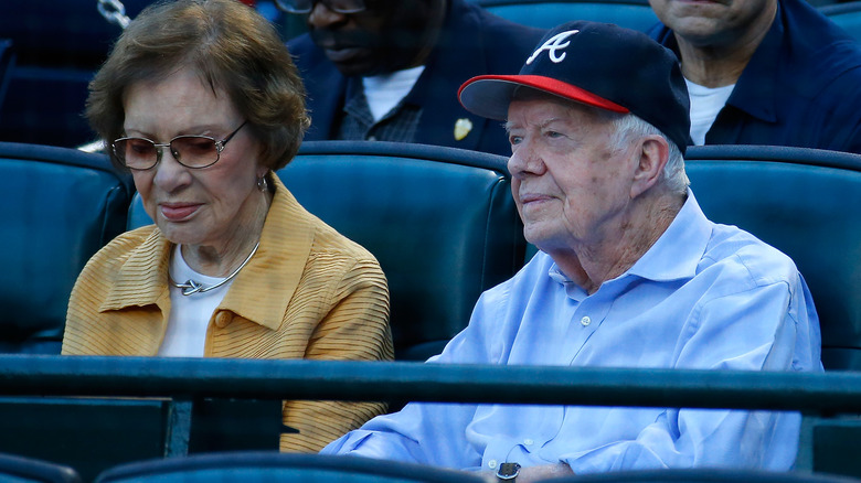 Rosalynn Carter and Jimmy Carter at baseball game