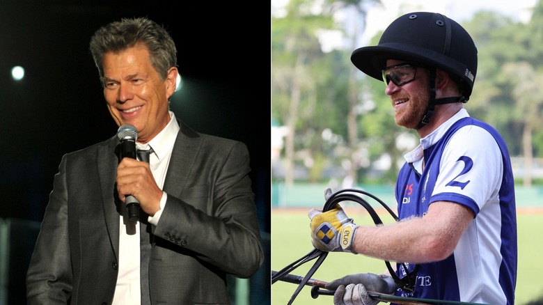 David Foster talking into a microphone and Prince Harry smiling 