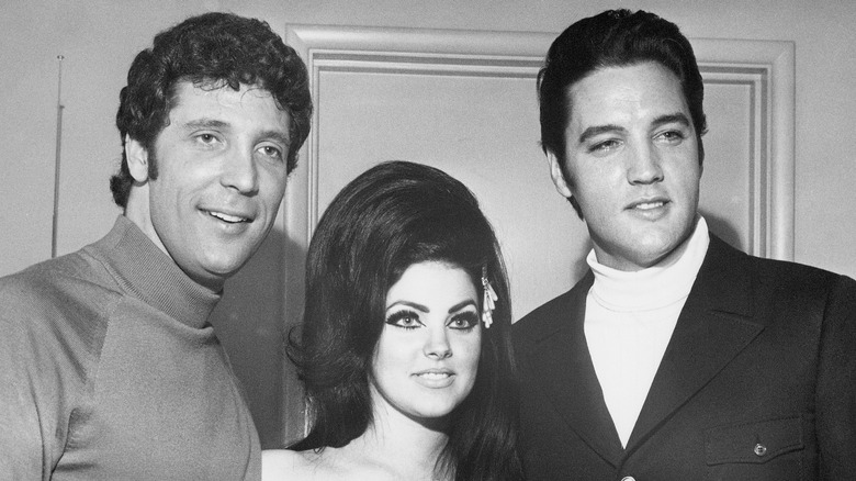 Tom Jones, Priscilla Presley, and Elvis posing