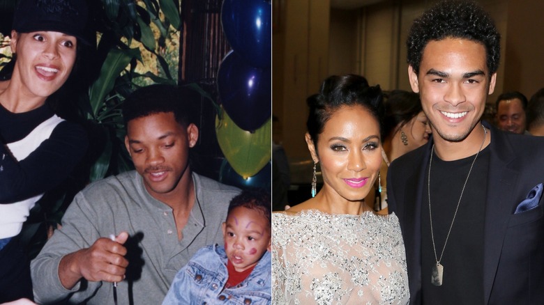 Trey Smith posing with parents split image