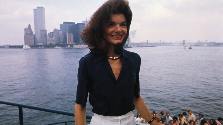 Jackie Kennedy in front of New York skyline