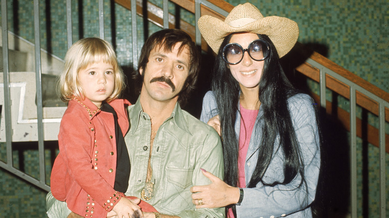 A family photo with Sonny Bono, Cher and their child in 1973