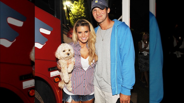 Jessica Simpson and Tony Romo with puppy