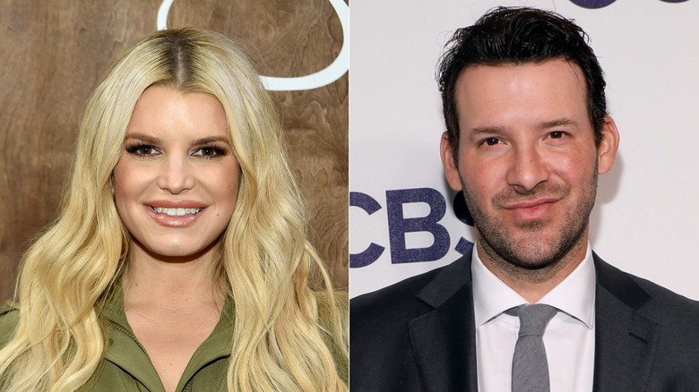 Split image of Jessica Simpson and Tony Romo