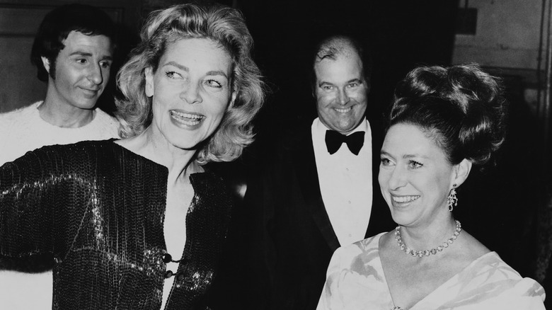 Princess Margaret laughing with Lauren Bacall