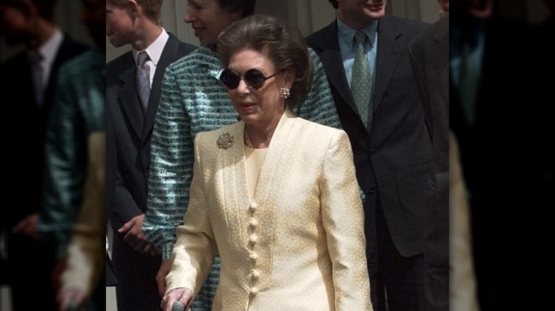 Princess Margaret in yellow blazer and sunglasses