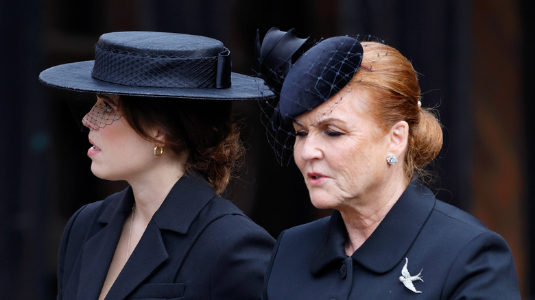 Princess Beatrice and Sarah Ferguson walking into Westminster