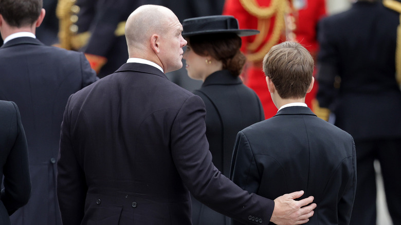 Mike Tindall comforting James, Viscount Severn