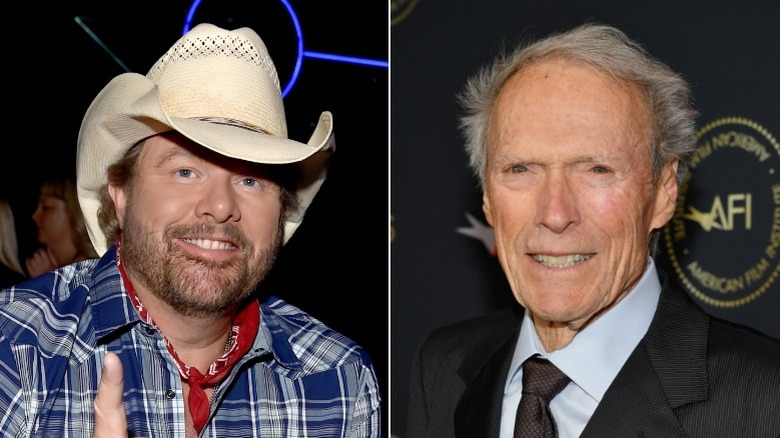 Toby Keith (L) and Clint Eastwood (R) smiling