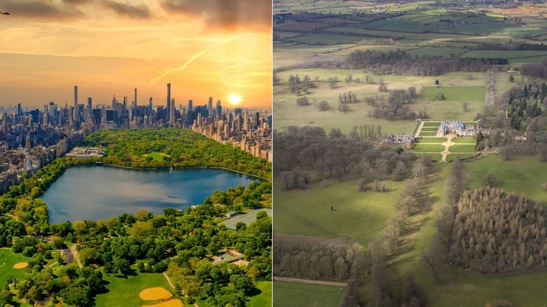 manhattan skyline versus althorp estate aerial