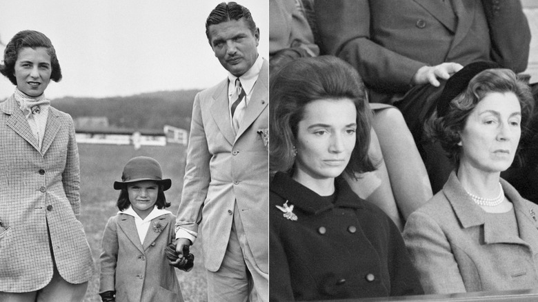 Left: Janet, Jackie, and John Bouvier, Right: Lee and Janet Bouvier