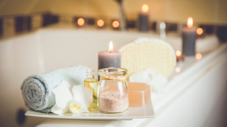 Bath with self care products