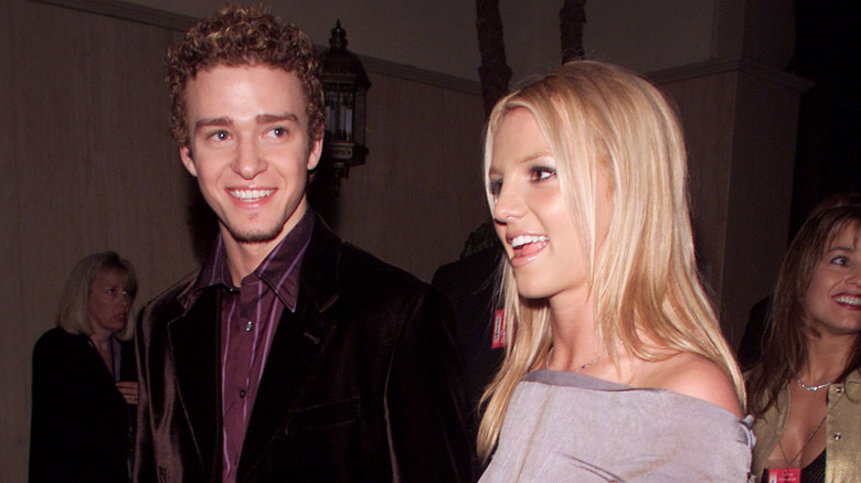 Justin Timberlake in velvet jacket with Britney Spears