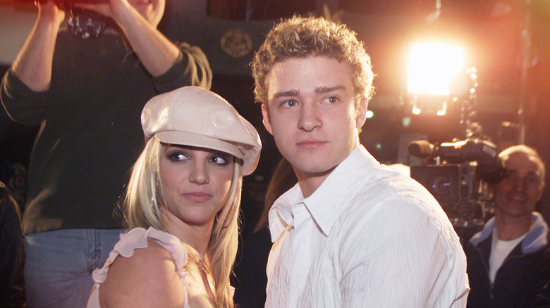 Britney Spears and Justin Timberlake looking sideways